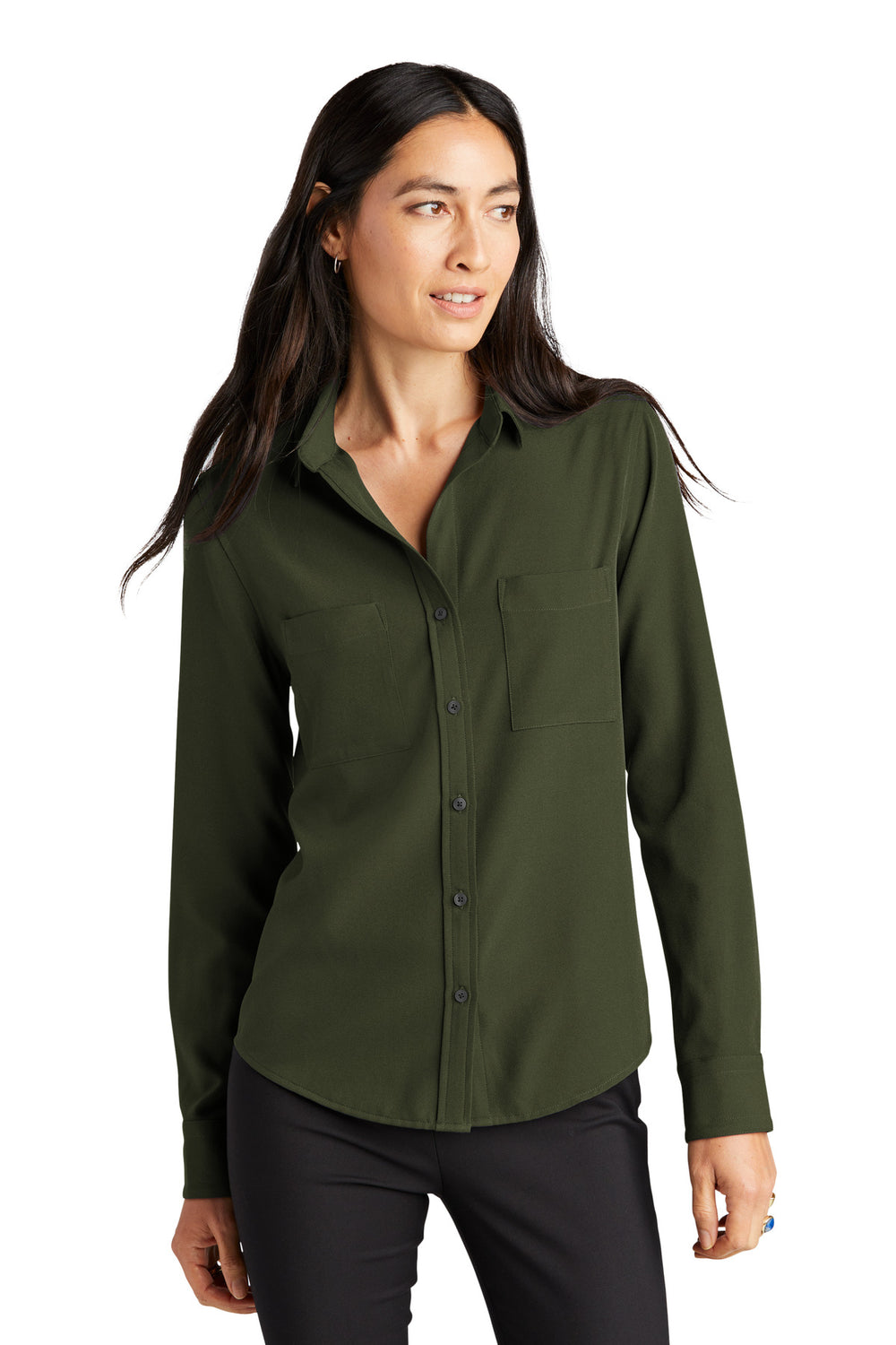 Mercer+Mettle® Women's Stretch Crepe Long Sleeve Camp - Townsend Green - XS