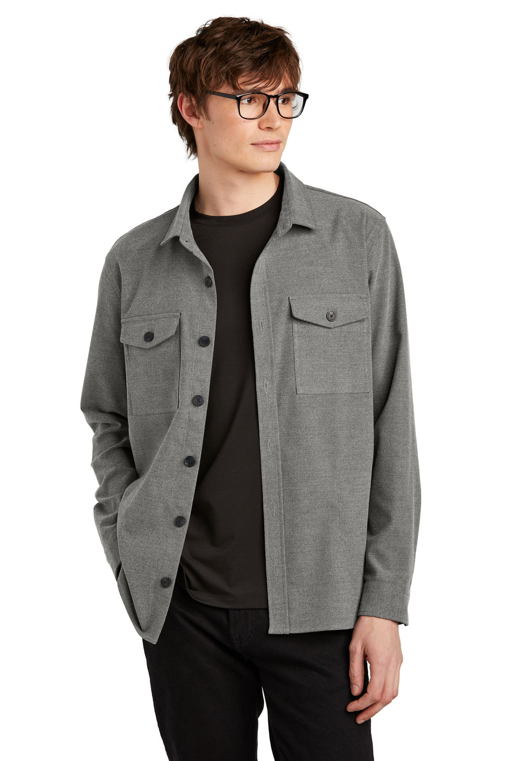 Mercer+Mettle® Long Sleeve Twill Overshirt - Light Anchor Grey Heather - XS