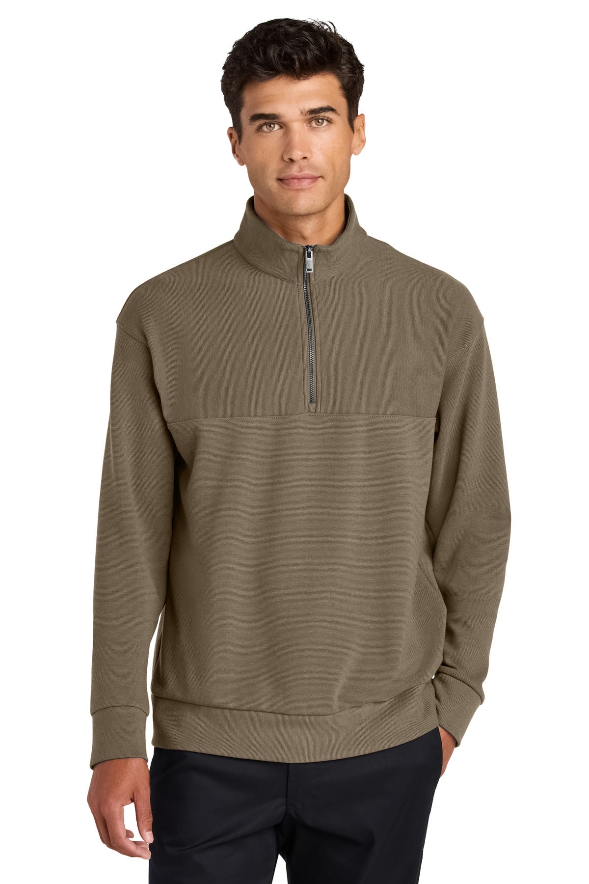 Mercer+Mettle® Linear Texture 1/4-Zip - Warm Taupe - XS
