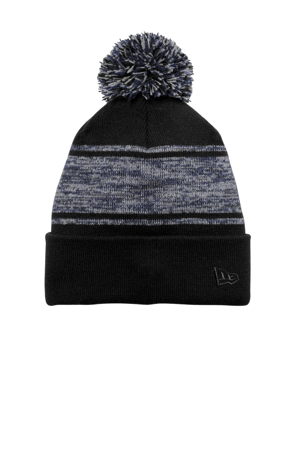 New Era® Knit Chilled Pom Beanie - Black/ Deep Navy - OSFA