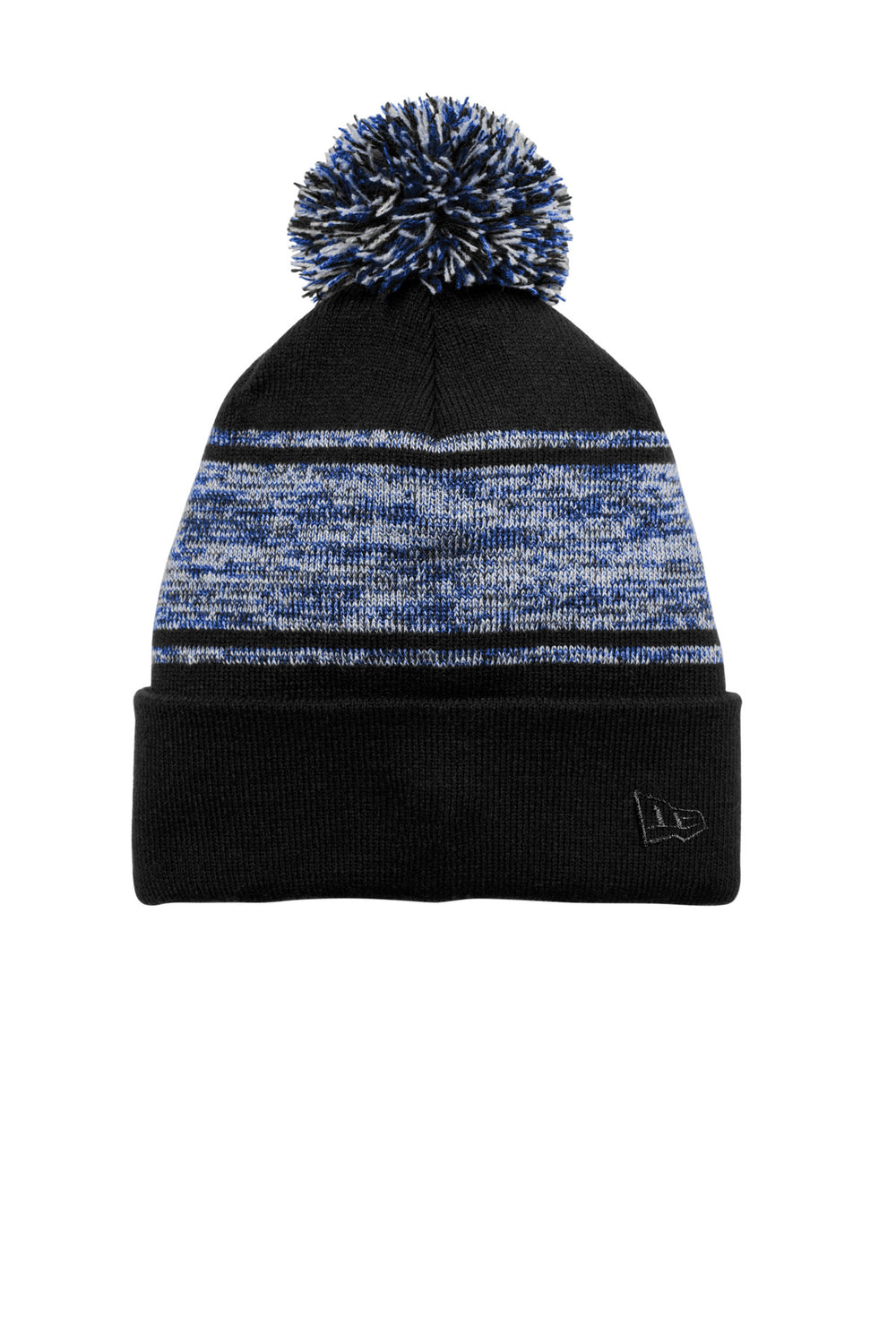 New Era® Knit Chilled Pom Beanie - Black/ Royal - OSFA