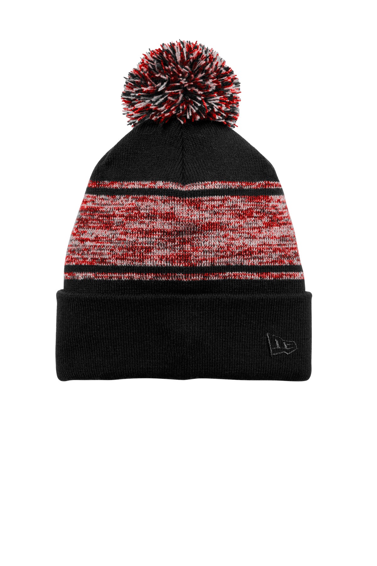 New Era® Knit Chilled Pom Beanie - Black/ Scarlet - OSFA