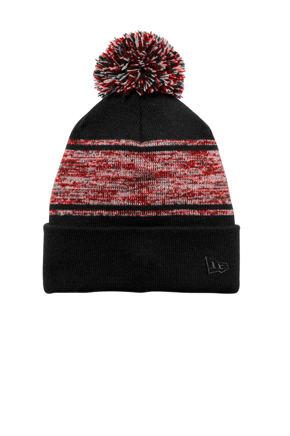 New Era® Knit Chilled Pom Beanie - Black/ Scarlet - OSFA