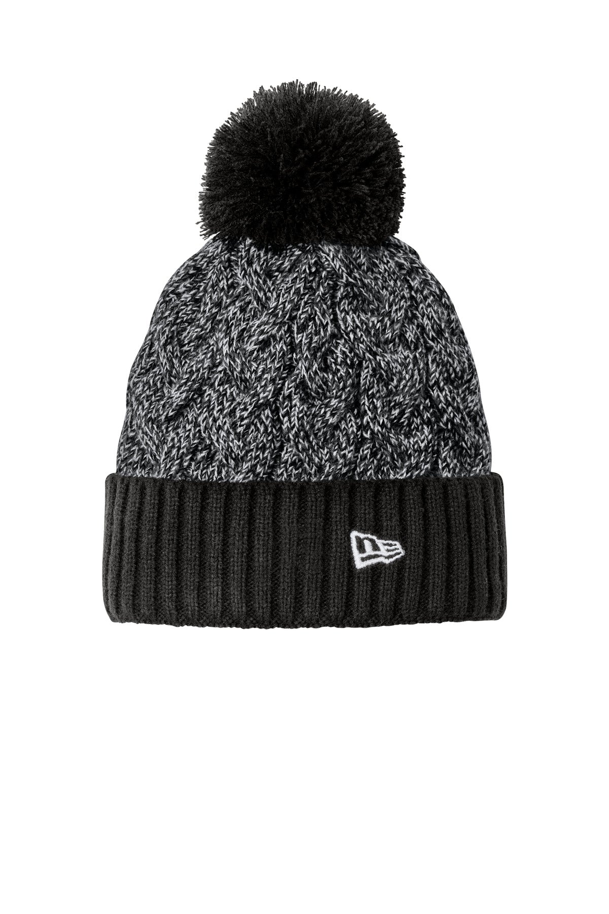 New Era® Marled Knit Pom Beanie - Black/ Graphite/ White - OSFA