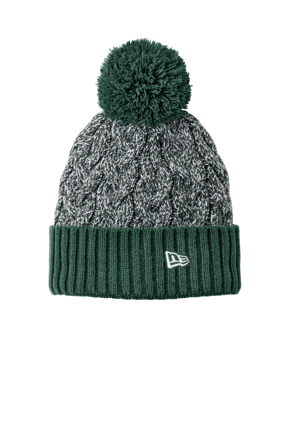 New Era® Marled Knit Pom Beanie - Dark Green/ Graphite/ White - OSFA