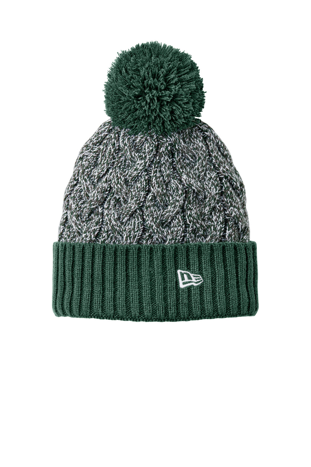 New Era® Marled Knit Pom Beanie - Dark Green/ Graphite/ White - OSFA