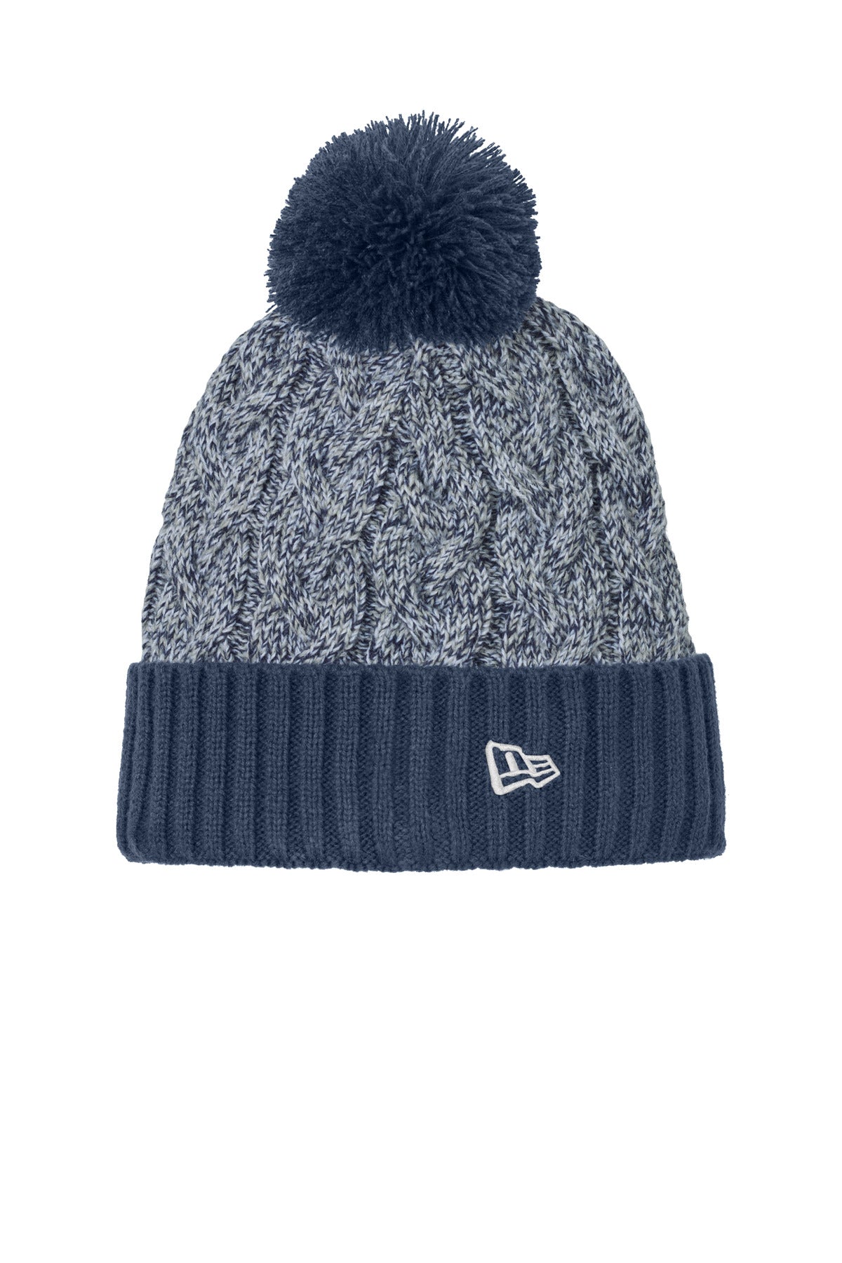 New Era® Marled Knit Pom Beanie - Deep Navy/ Grey/ White - OSFA