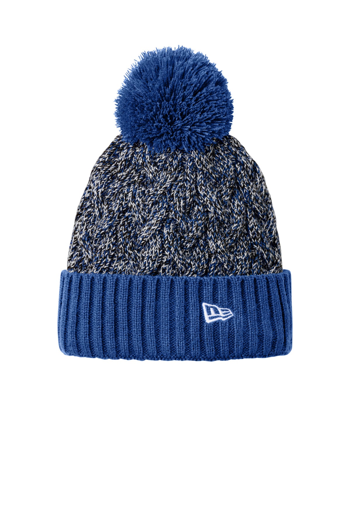 New Era® Marled Knit Pom Beanie - Royal/ Black/ White - OSFA