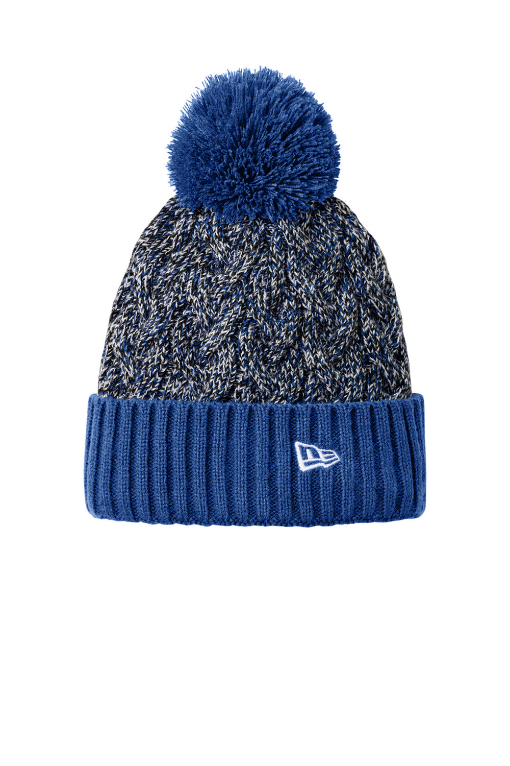 New Era® Marled Knit Pom Beanie - Royal/ Black/ White - OSFA
