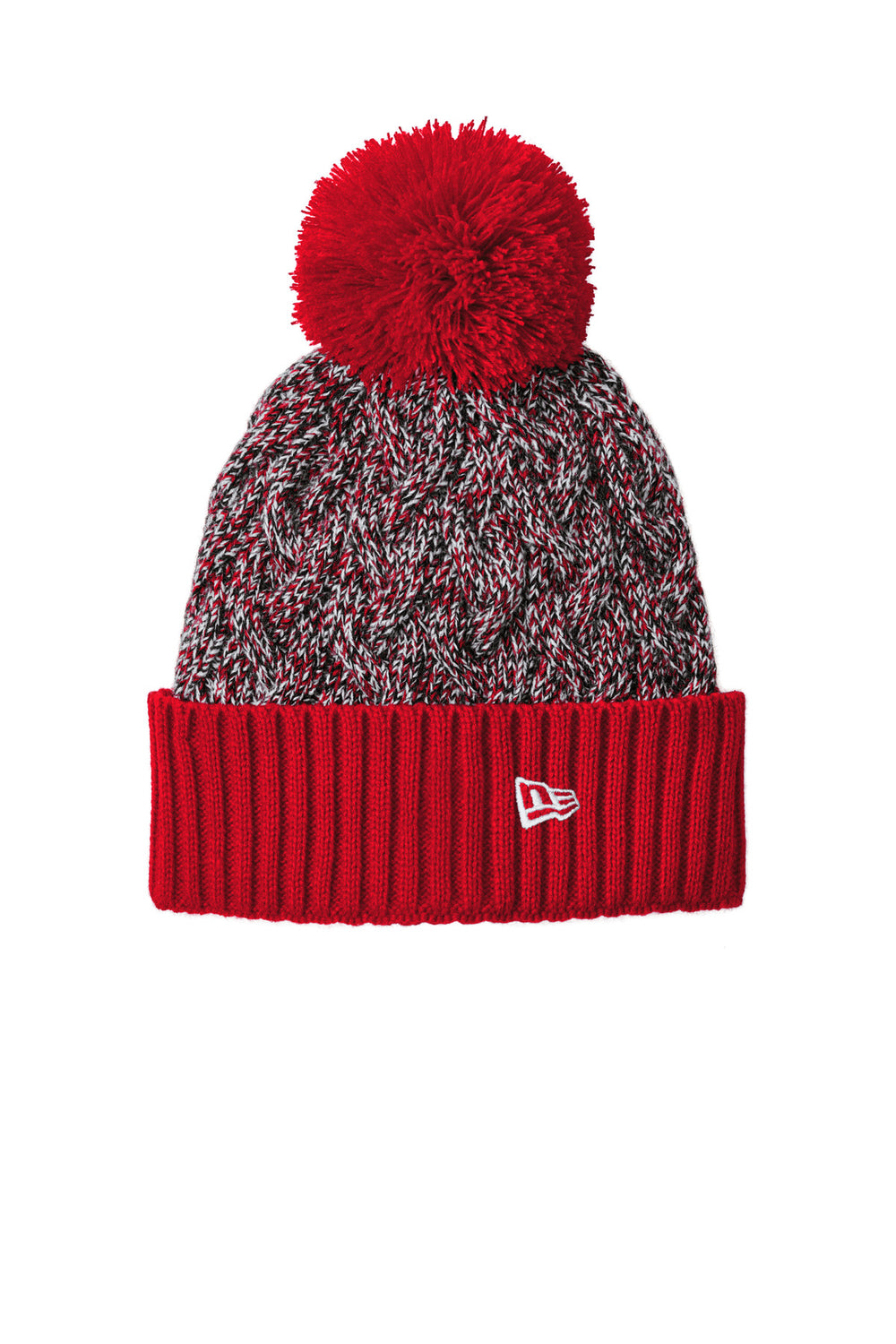 New Era® Marled Knit Pom Beanie - Scarlet/ Black/ White - OSFA