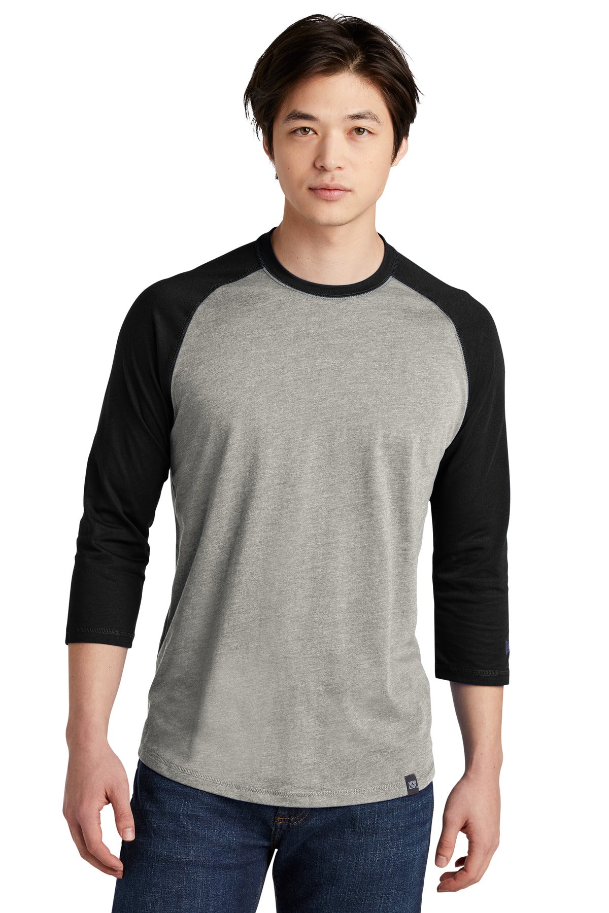 New Era ® Heritage Blend 3/4-Sleeve Baseball Raglan Tee - Black/ Rainstorm Grey Heather - XS