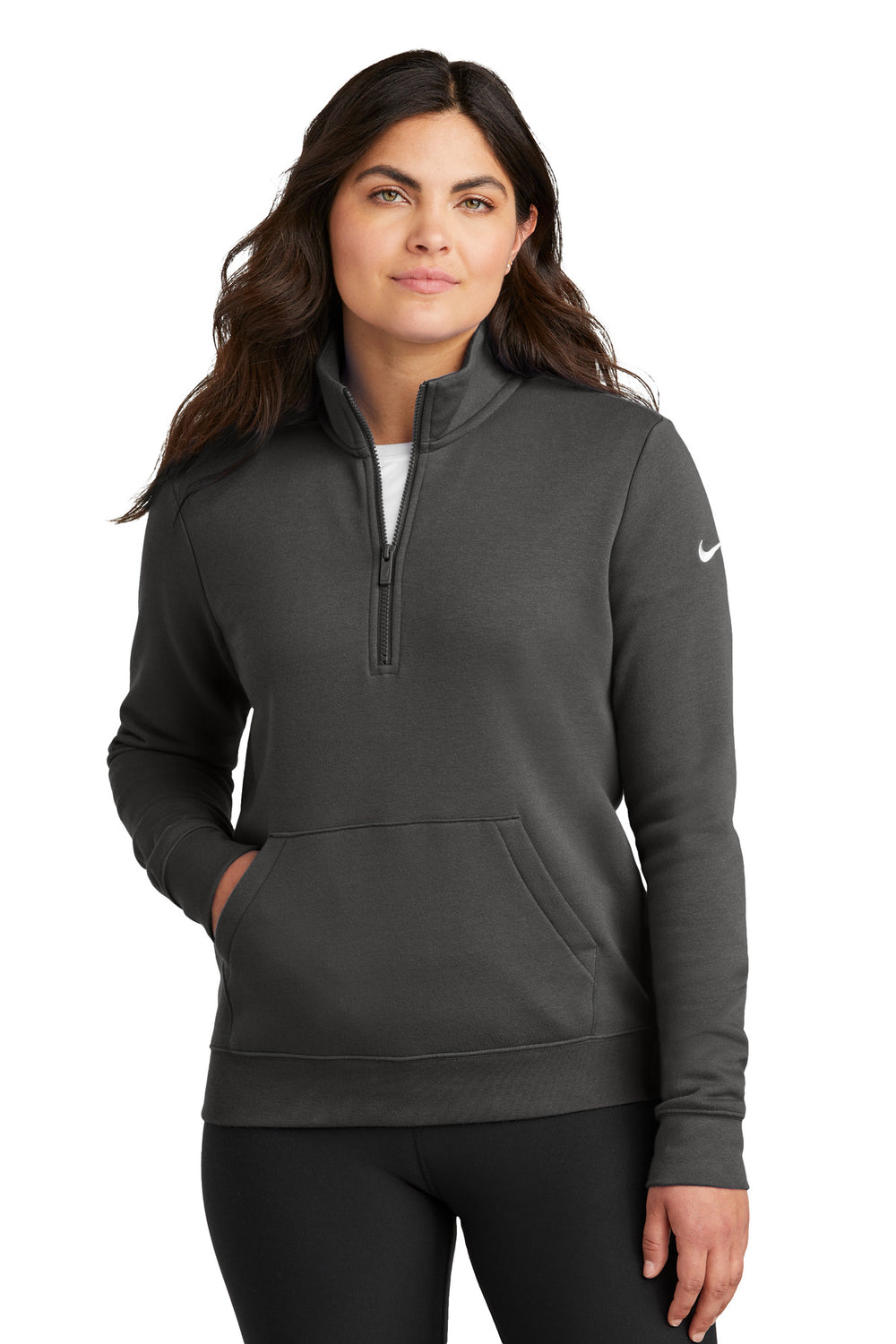 Nike Women's Club Fleece Sleeve Swoosh 1/2-Zip NKDX6720 - Anthracite - S