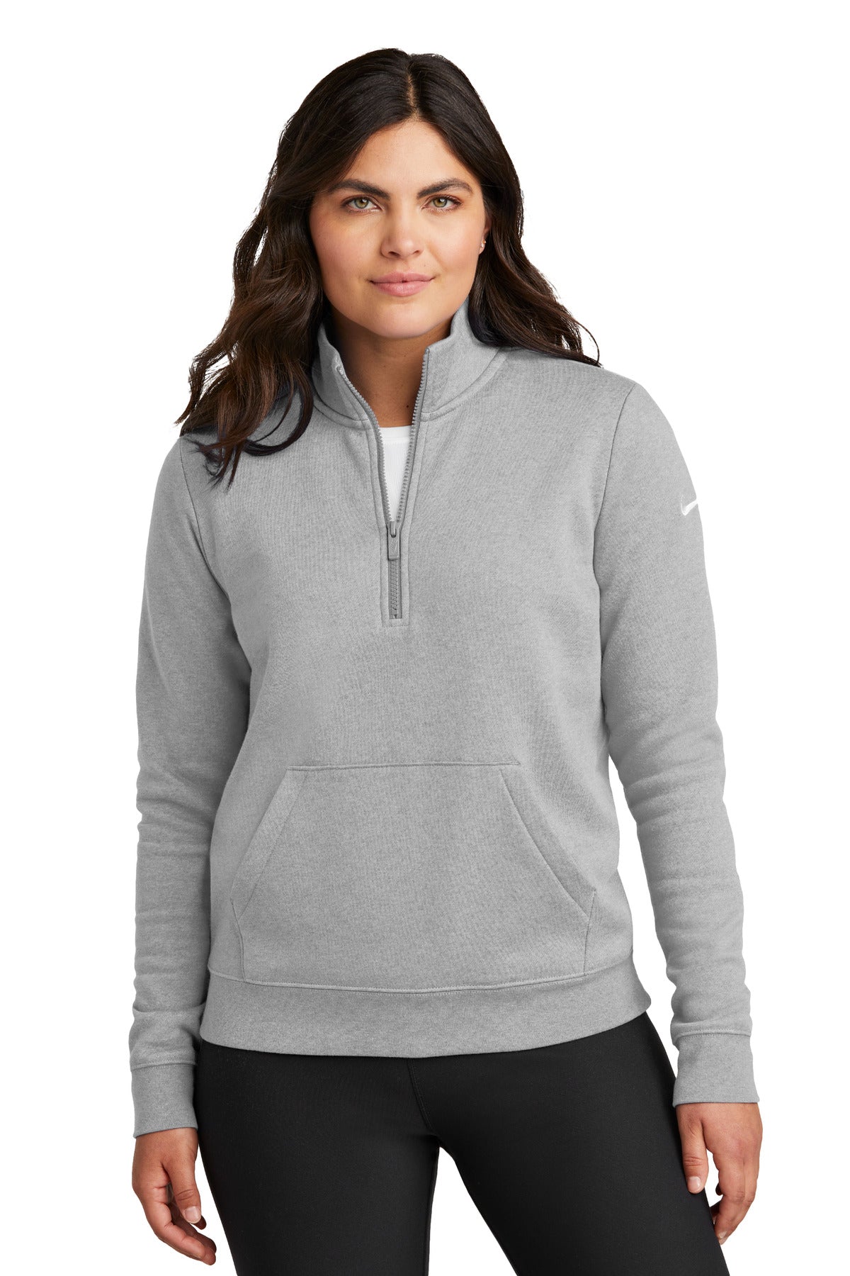 Nike Women's Club Fleece Sleeve Swoosh 1/2-Zip NKDX6720 - Dark Grey Heather - S