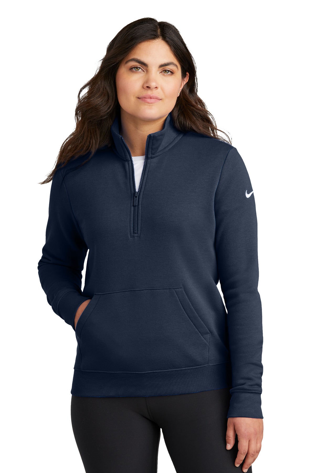Nike Women's Club Fleece Sleeve Swoosh 1/2-Zip NKDX6720 - Midnight Navy - S