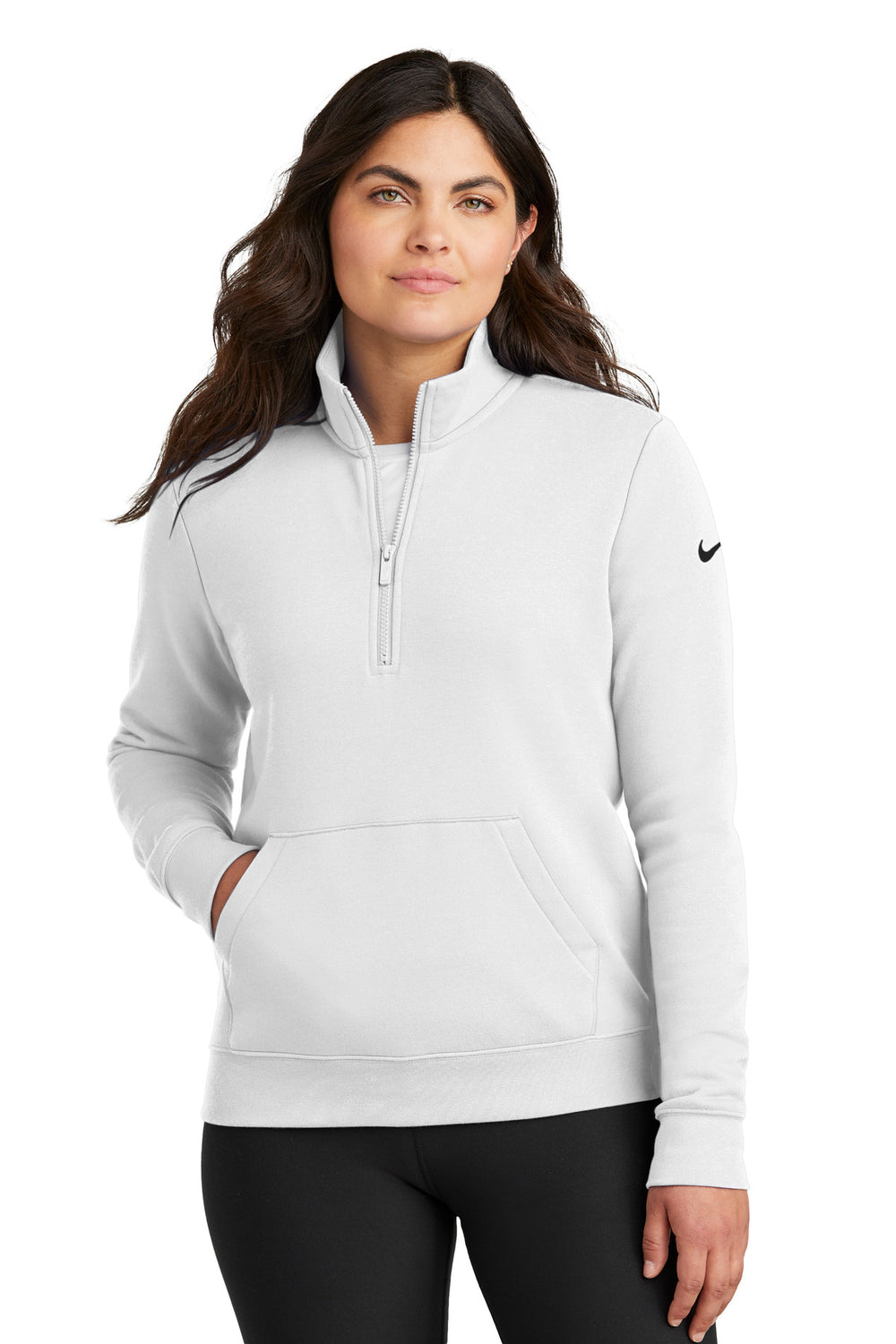 Nike Women's Club Fleece Sleeve Swoosh 1/2-Zip NKDX6720 - White - S