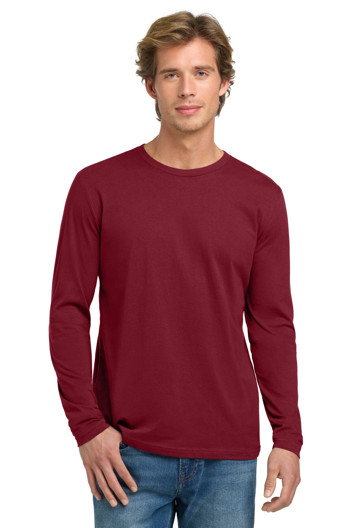 Next Level Apparel® Cotton Long Sleeve Tee - Cardinal - S