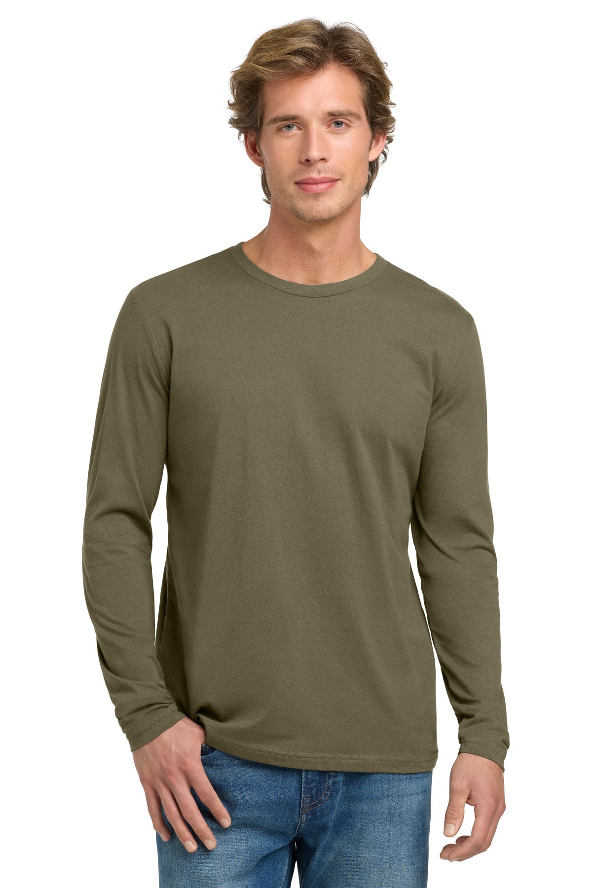 Next Level Apparel® Cotton Long Sleeve Tee - Military Green - S