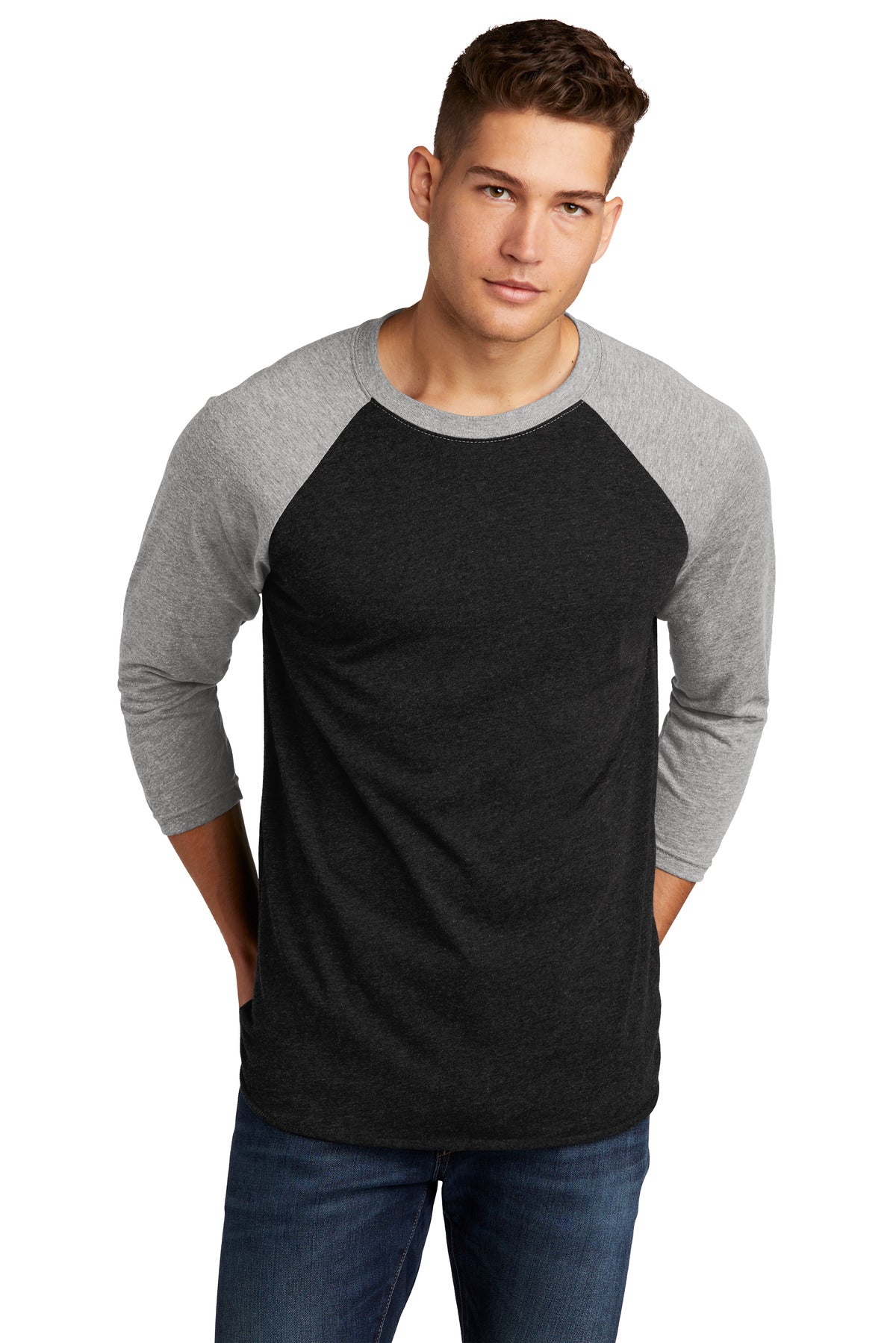Next Level Apparel® Adult Tri-Blend 3/4-Sleeve Raglan Tee - Prem Hthr/ VTG Black - XS
