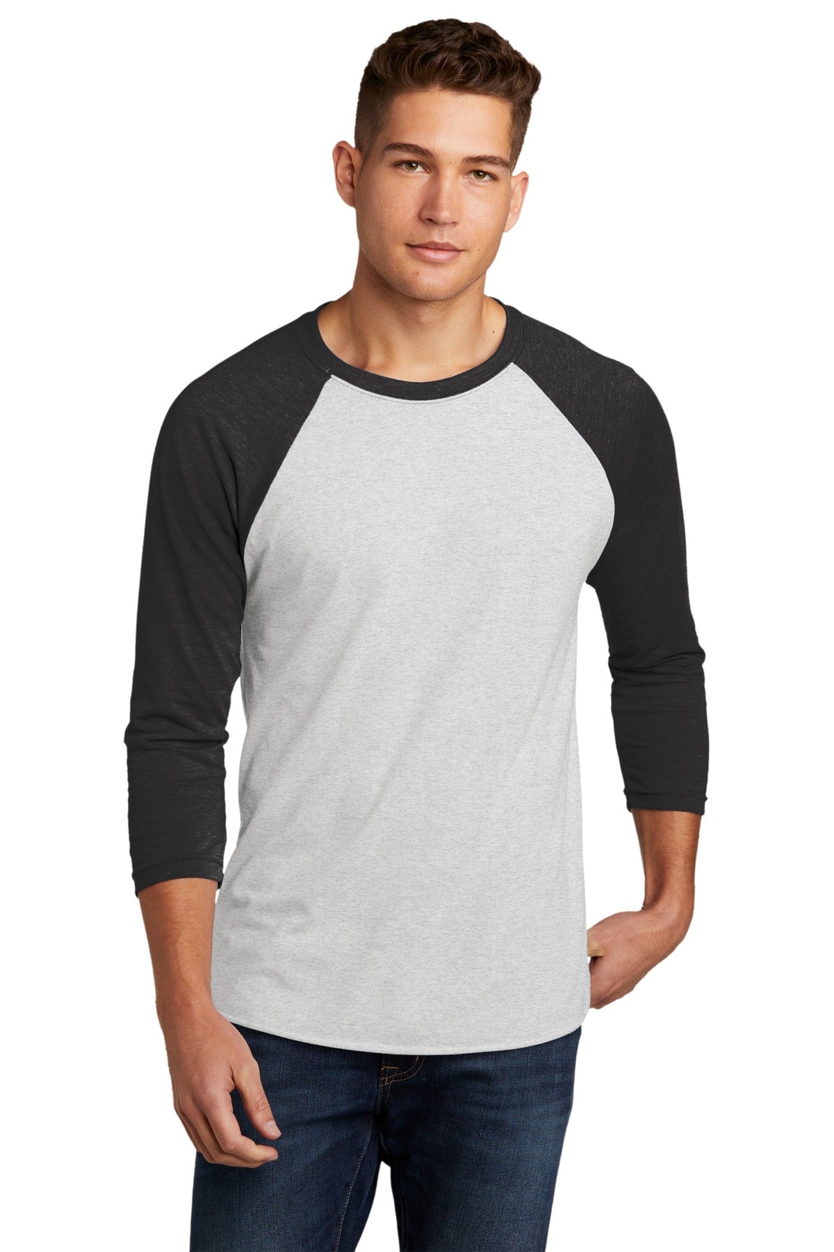Next Level Apparel® Adult Tri-Blend 3/4-Sleeve Raglan Tee - VTG Black/ Hthr White - XS