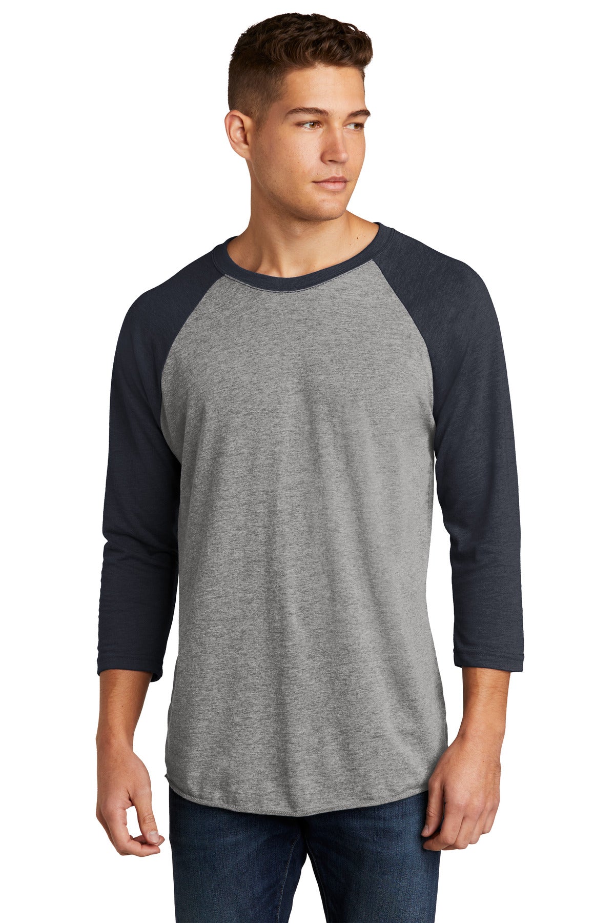 Next Level Apparel® Adult Tri-Blend 3/4-Sleeve Raglan Tee - VTG Navy/ Prem Hthr - XS