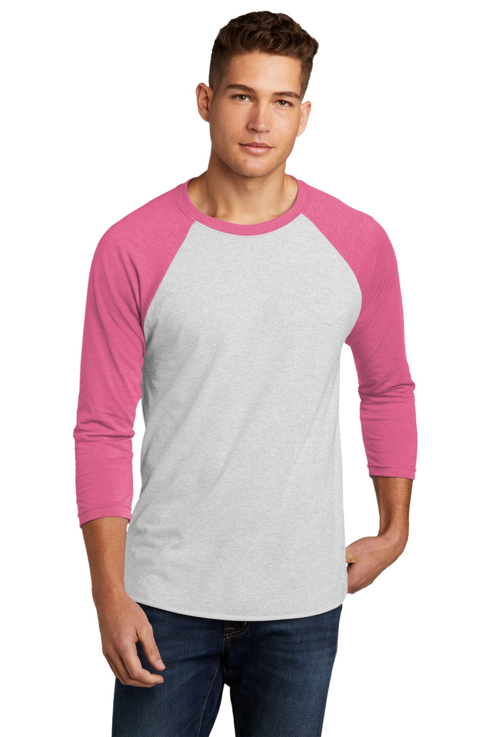 Next Level Apparel® Adult Tri-Blend 3/4-Sleeve Raglan Tee - VTG Pink/ Hthr White - XS