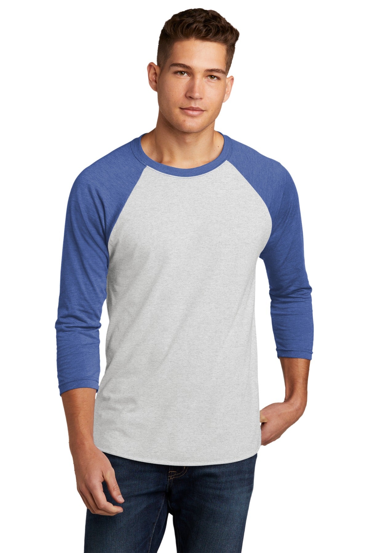Next Level Apparel® Adult Tri-Blend 3/4-Sleeve Raglan Tee - VTG Royal/ Hthr White - XS