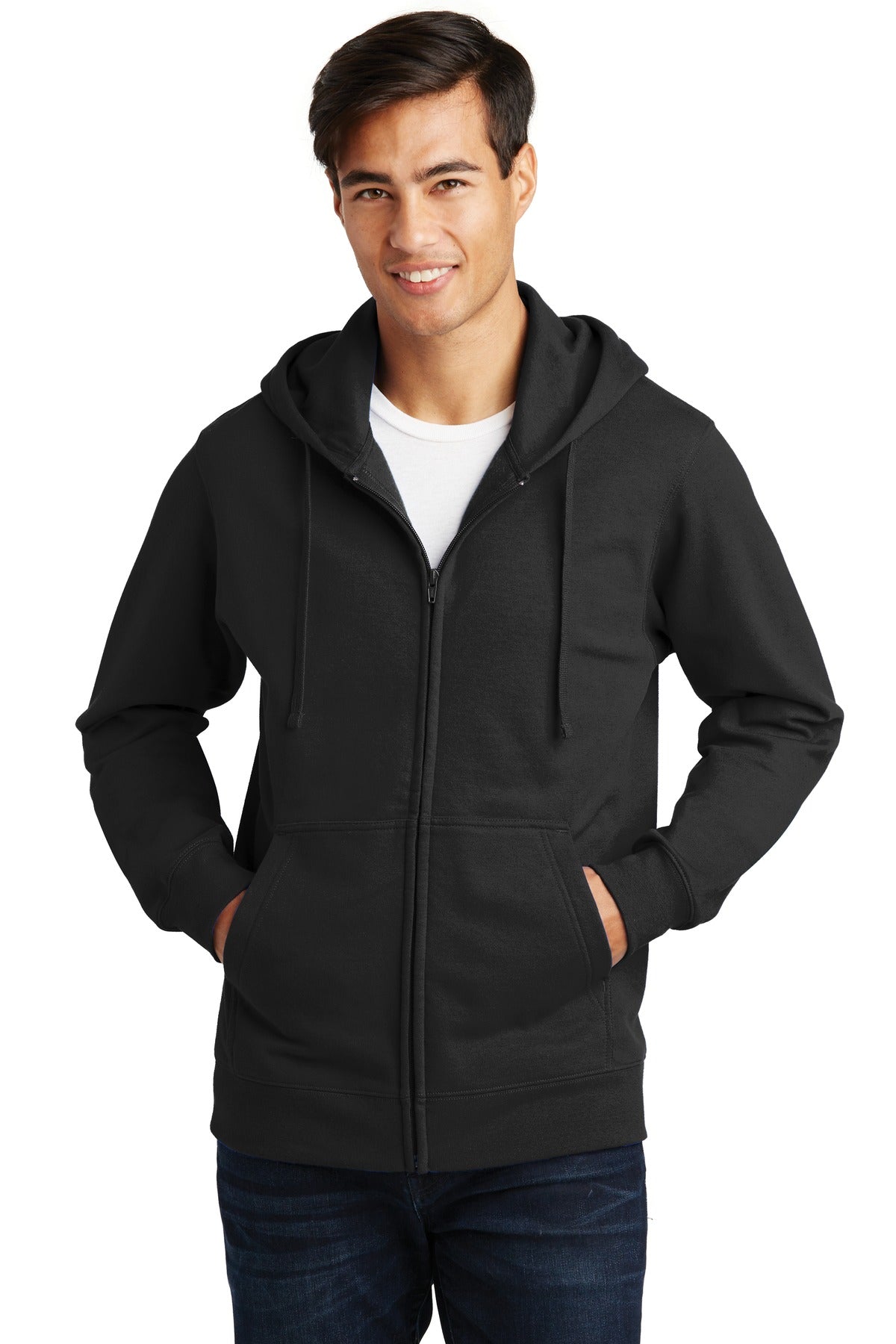Port & Coâ„¢ Fan Favorite Fleece Full-Zip Hooded Sweatshirt. PC850ZH - Jet Black - XS