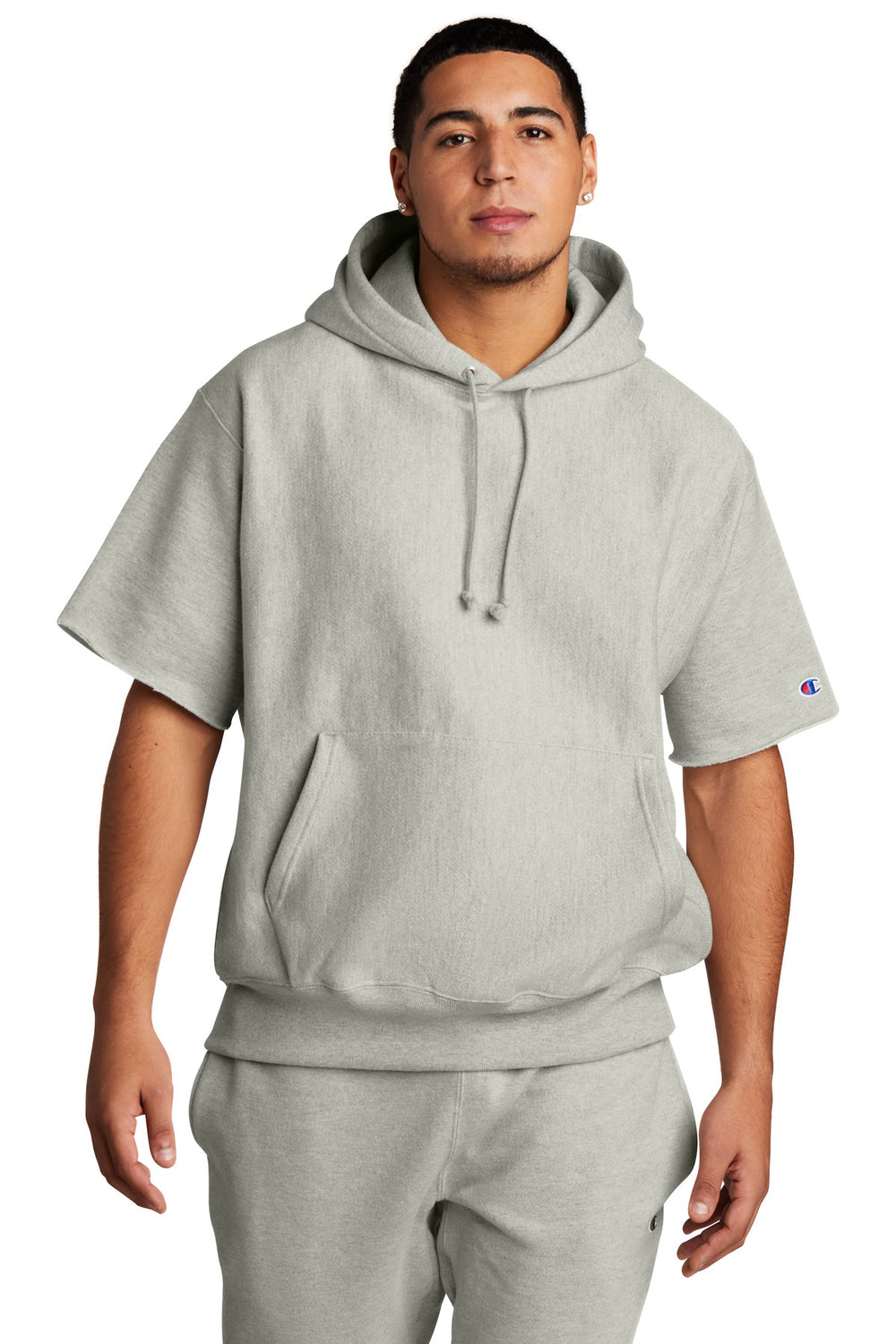 Champion ® Reverse Weave ® Short Sleeve Hooded Sweatshirt - Oxford Grey - S