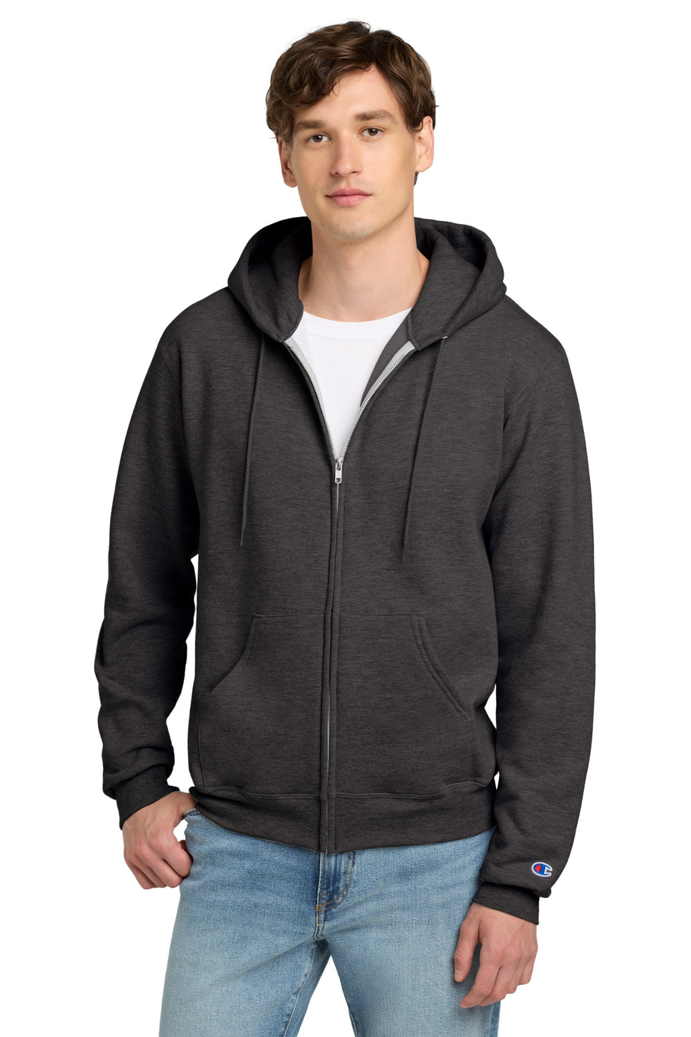 Champion® Powerblend® Full-Zip Hoodie - Charcoal Heather - S