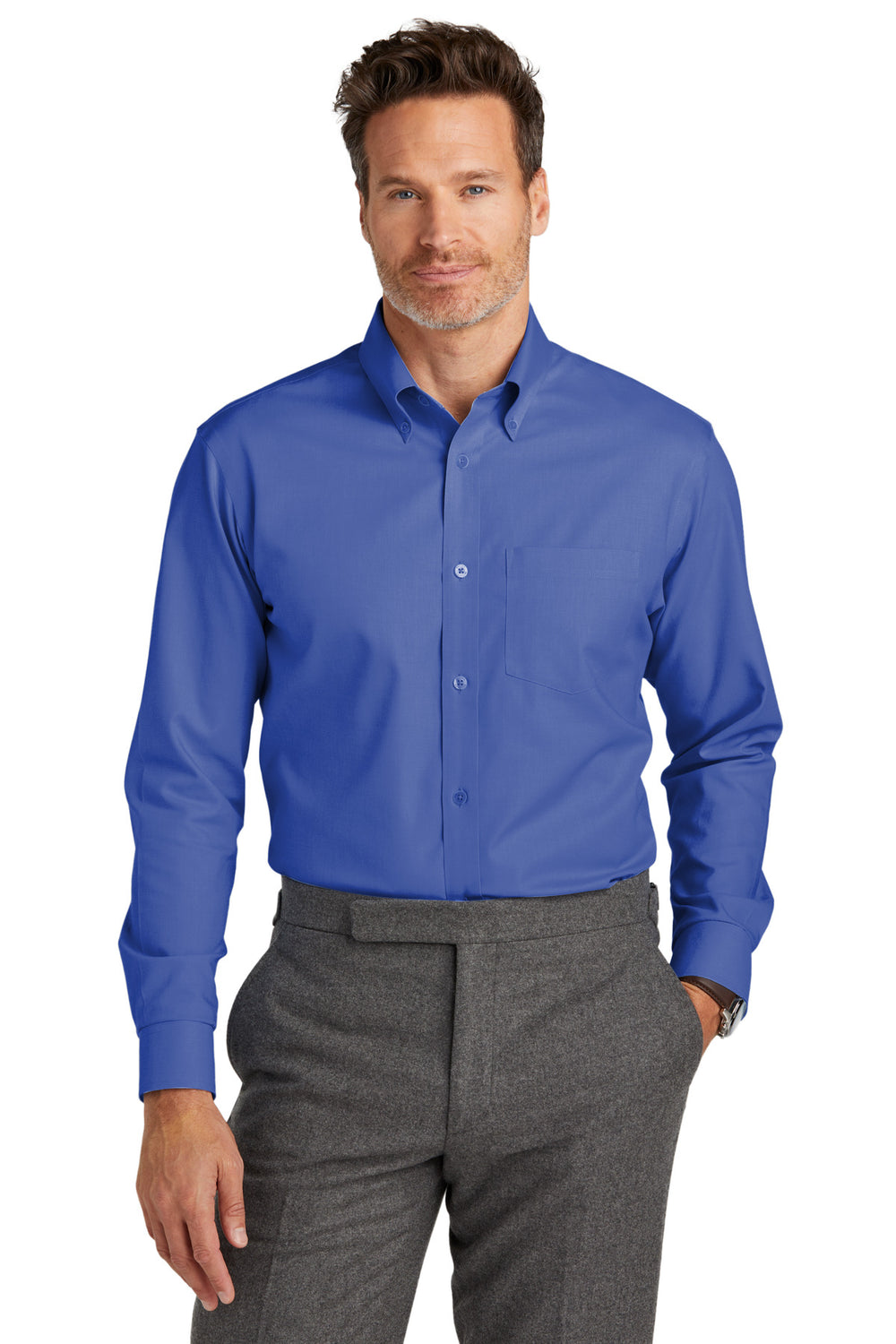 Brooks Brothers® Tall Wrinkle-Free Stretch Nailhead Shirt - Cobalt Blue - LT