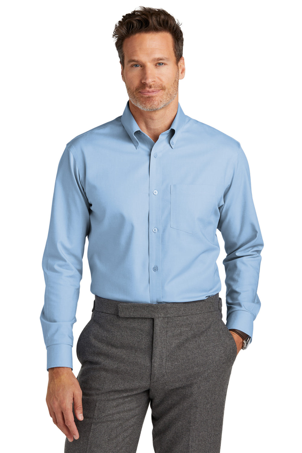 Brooks Brothers® Tall Wrinkle-Free Stretch Nailhead Shirt - Newport Blue - LT
